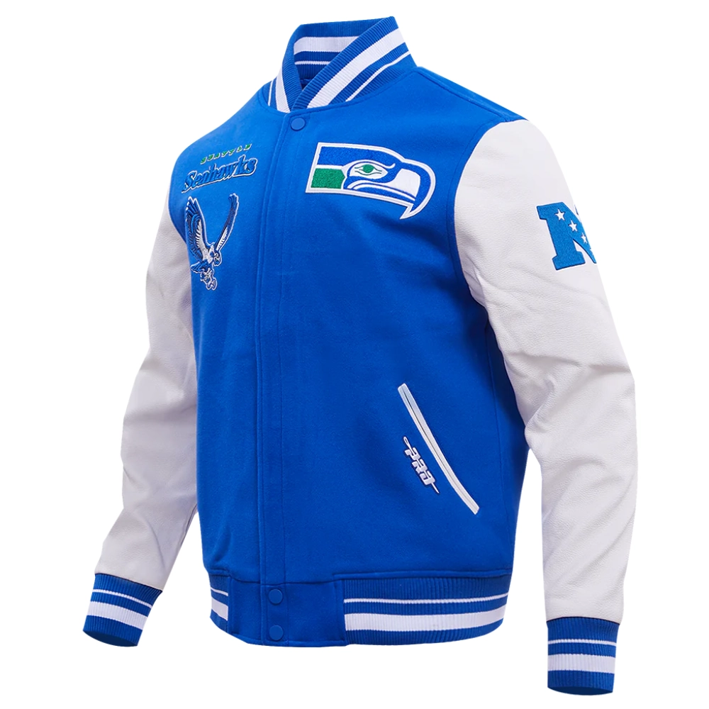 Seattle Seahawks Retro Classic Blue/White Wool & Leather Varsity Jacket - Image 2