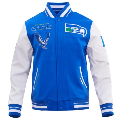 Seattle Seahawks Retro Classic Blue/White Wool & Leather Varsity Jacket