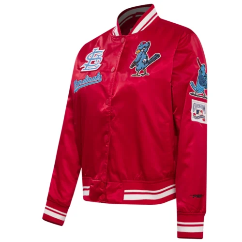 Alternative view of St. Louis Cardinals Retro Classic Women's Full-Snap Satin Varsity Red Jacket