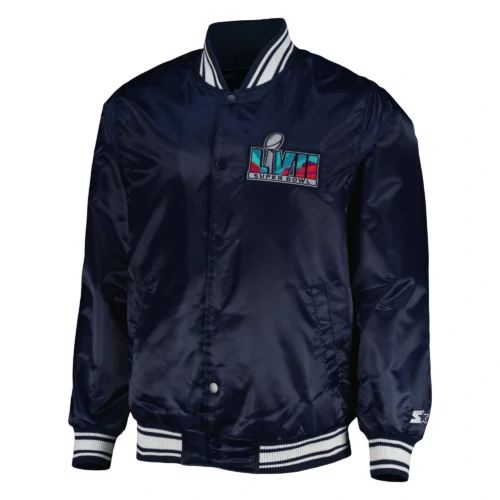Super Bowl LVII Locker Room Satin Varsity Jacket- Navy