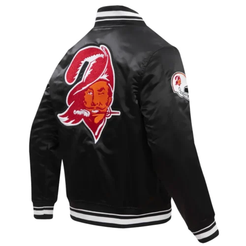 Tampa Bay Buccaneers Retro Classic Full-Snap Black Satin Varsity Jacket - Image 3