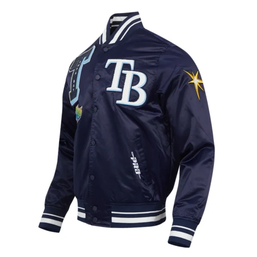 Alternative view of Tampa Bay Rays Mashup Rib Knitted Satin Varsity Navy Jacket