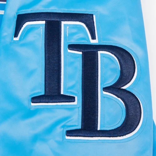 Tampa Bay Rays Script Tail Full-Snap Blue Satin Varsity Jacket - Image 6