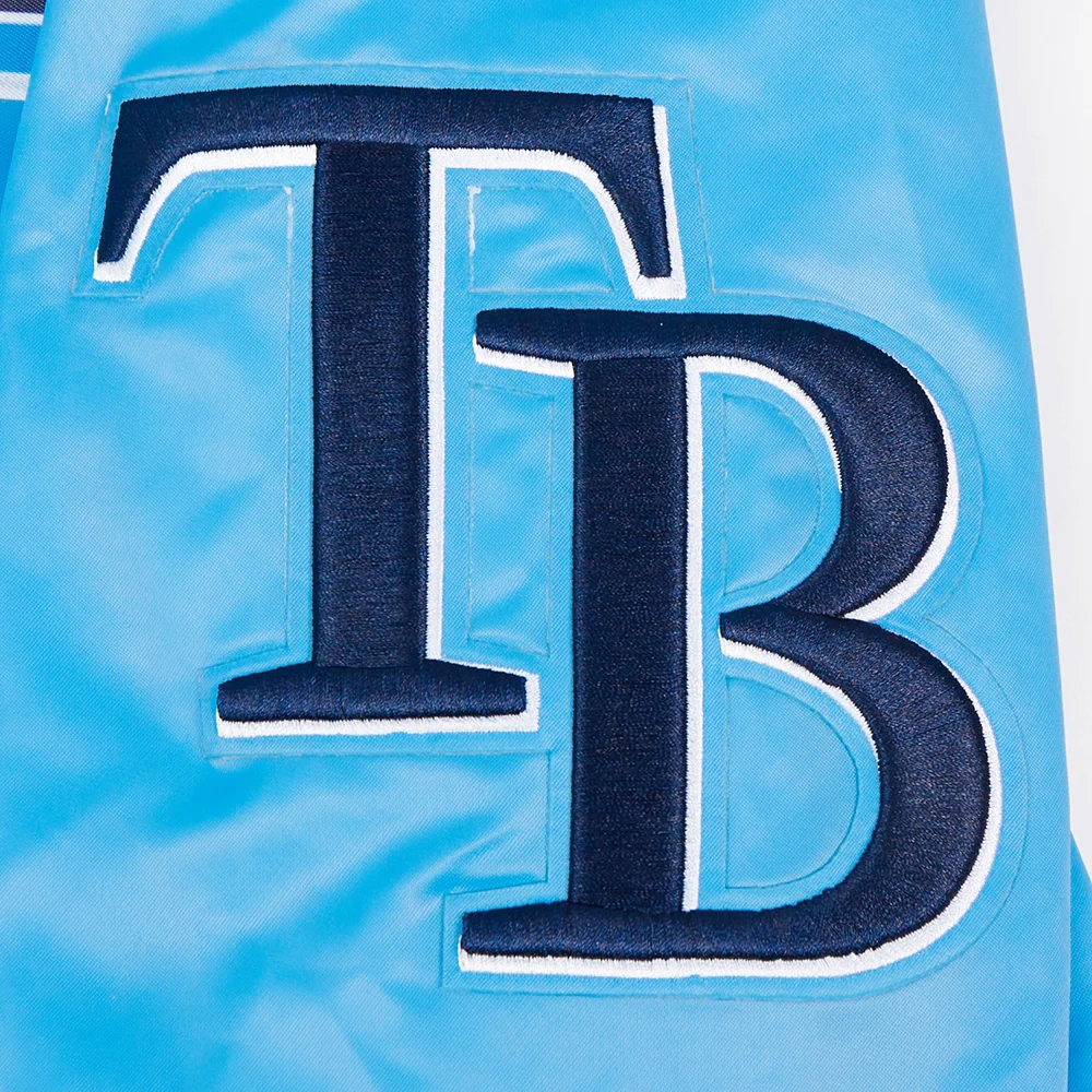 Tampa Bay Rays Script Tail Full-Snap Blue Satin Varsity Jacket - Image 6