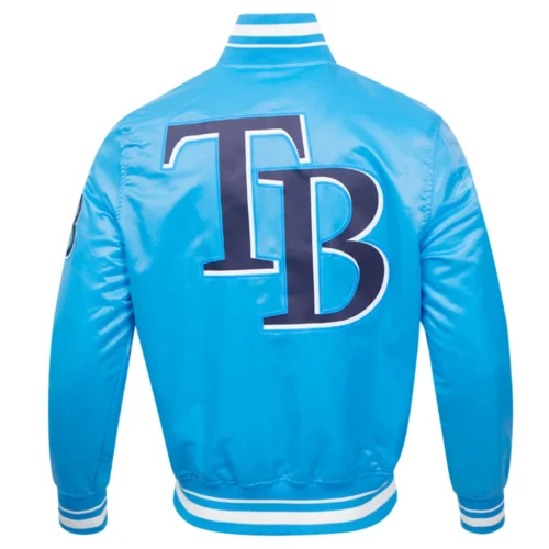 Tampa Bay Rays Script Tail Full-Snap Blue Satin Varsity Jacket - Image 4