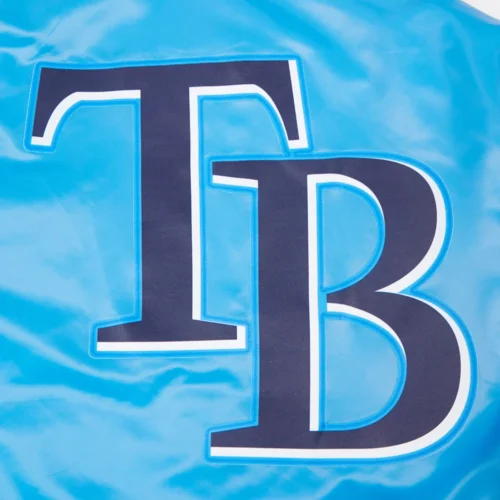 Tampa Bay Rays Script Tail Full-Snap Blue Satin Varsity Jacket - Image 7