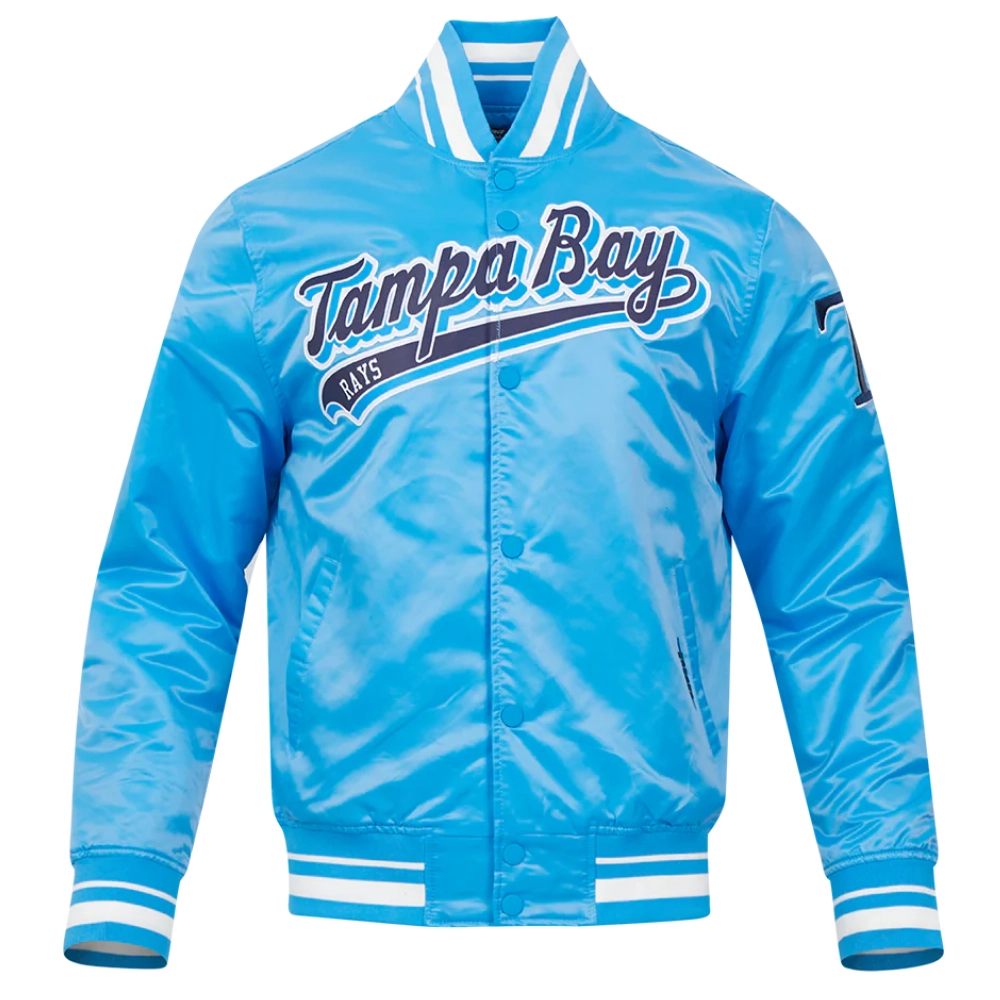 Tampa Bay Rays Script Tail Full-Snap Blue Satin Varsity Jacket