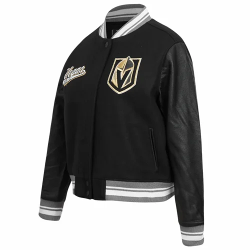 Alternative view of Vegas Golden Knights Script Tail Women’s Black Wool & Leather Varsity Jacket