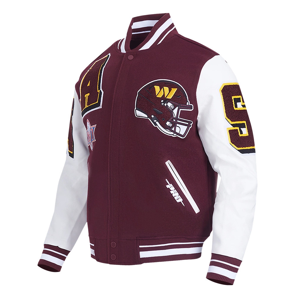 Washington Commanders Mashup Maroon/White Wool & Leather Varsity Jacket - Image 2