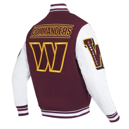 Washington Commanders Mashup Maroon/White Wool & Leather Varsity Jacket - Image 3
