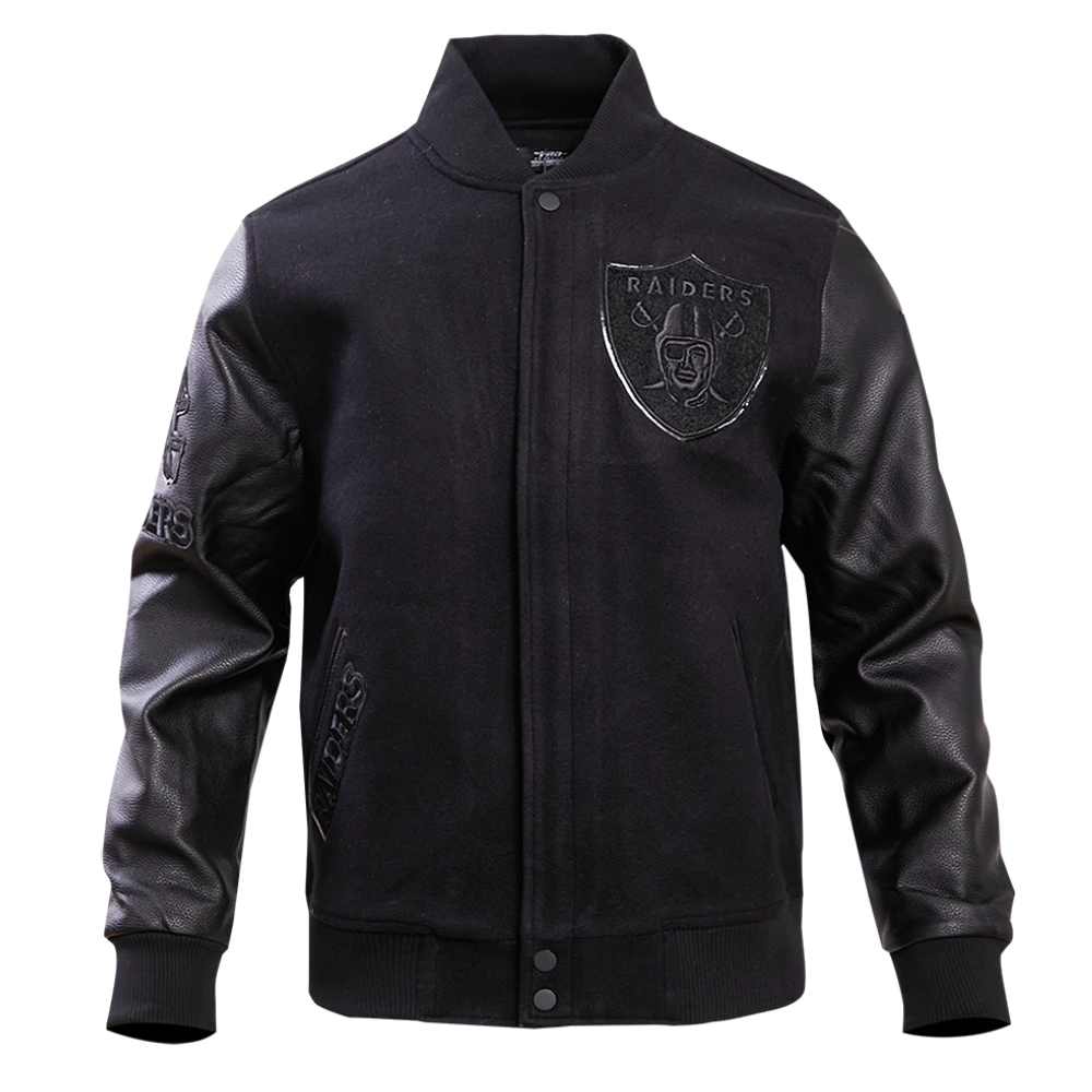 Las Vegas Raiders Triple Black Wool & Leather Varsity Jacket