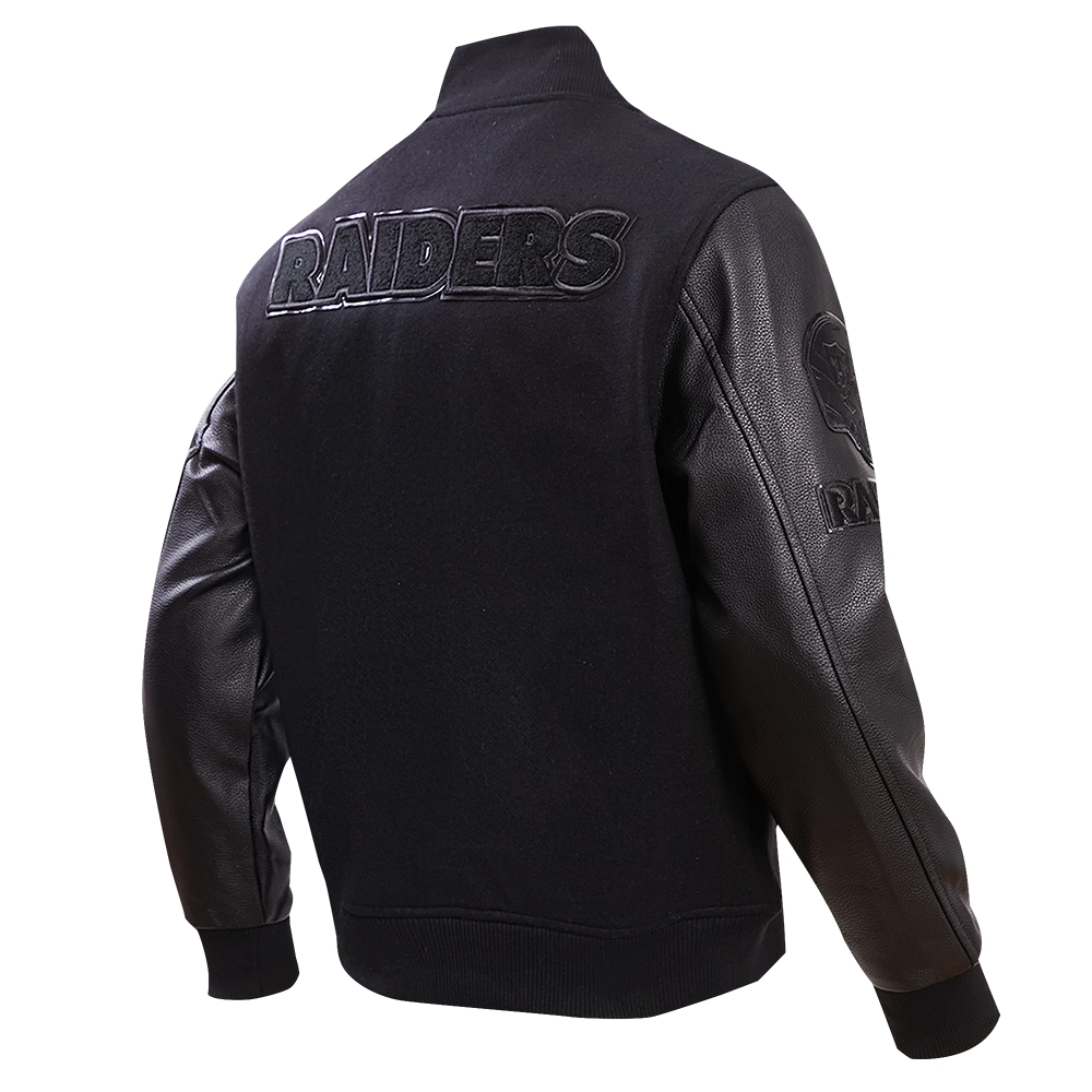 Las Vegas Raiders Triple Black Wool & Leather Varsity Jacket - Image 3