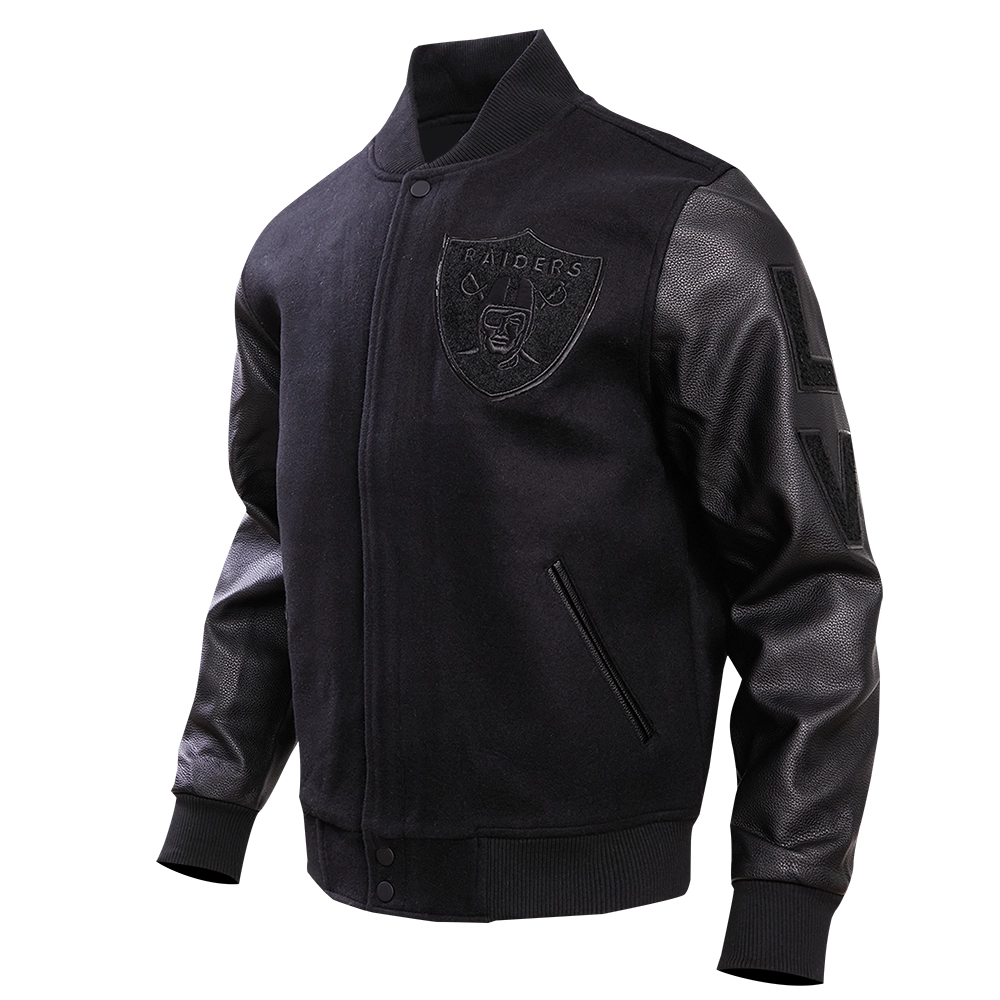 Alternative view of Las Vegas Raiders Triple Black Wool & Leather Varsity Jacket