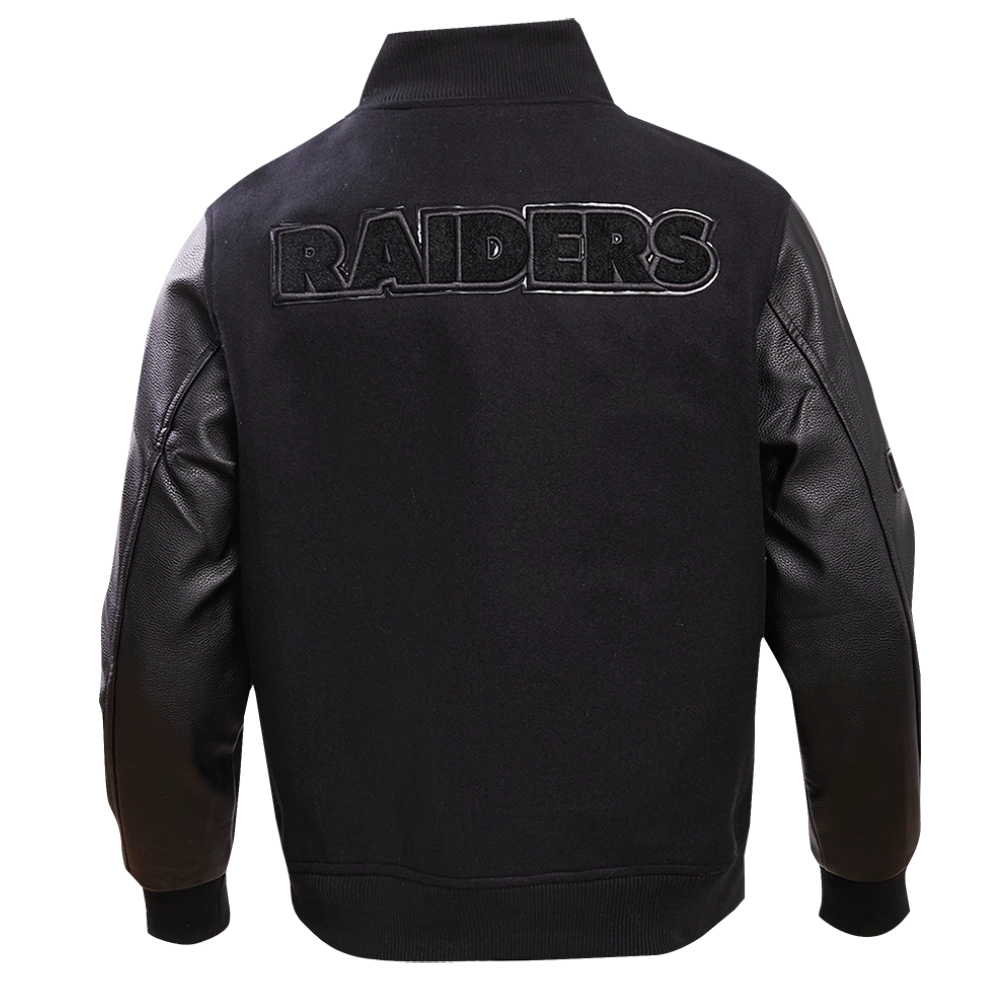 Las Vegas Raiders Triple Black Wool & Leather Varsity Jacket - Image 4