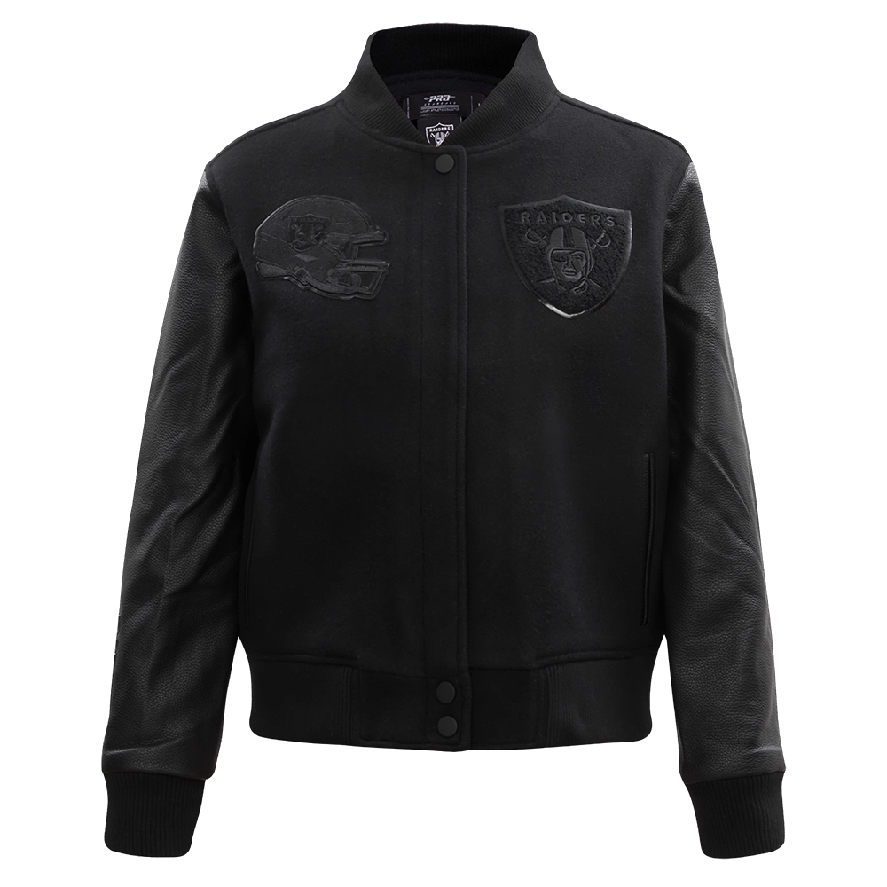 Las Vegas Raiders Women's Triple Black Wool & Leather Varsity Jacket