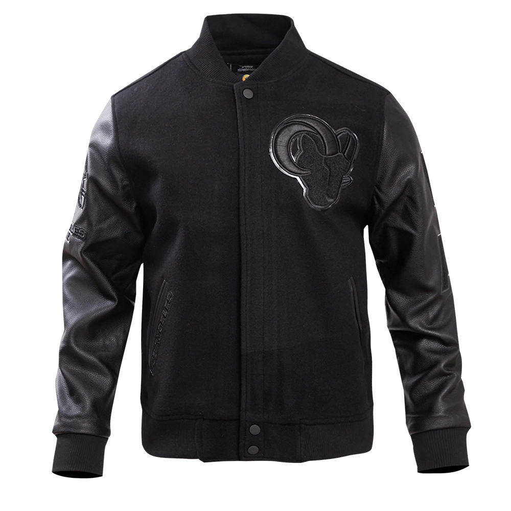 Los Angeles Rams Triple Black Wool & Leather Varsity Jacket