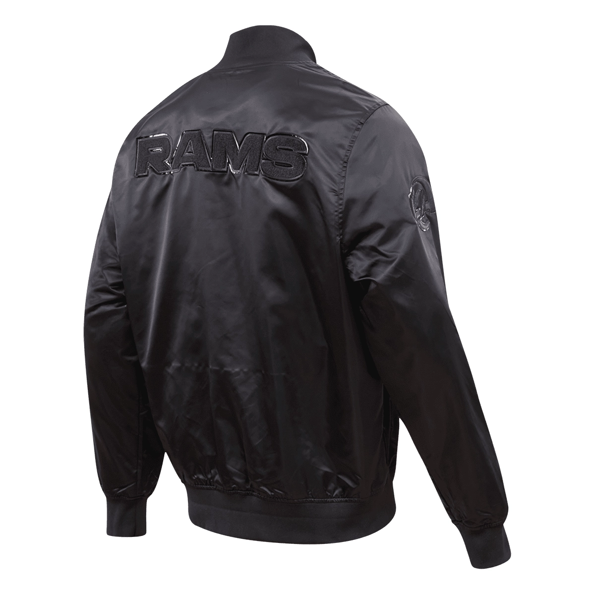 Los Angeles Rams Triple Black Black Satin Varsity Jacket - Image 3