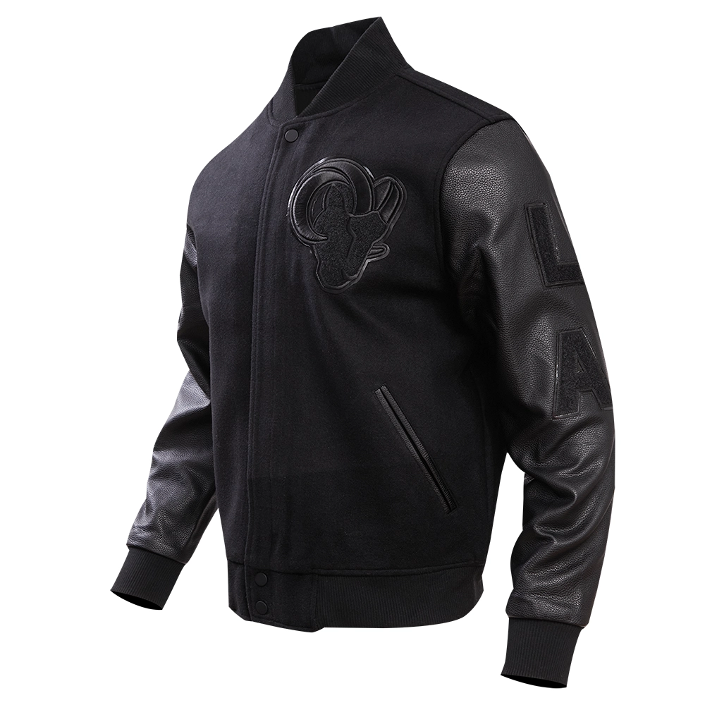 Alternative view of Los Angeles Rams Triple Black Wool & Leather Varsity Jacket