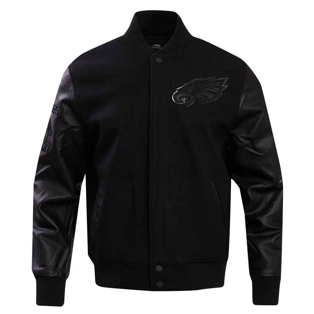 Philadelphia Eagles Triple Black Wool & Leather Varsity Jacket