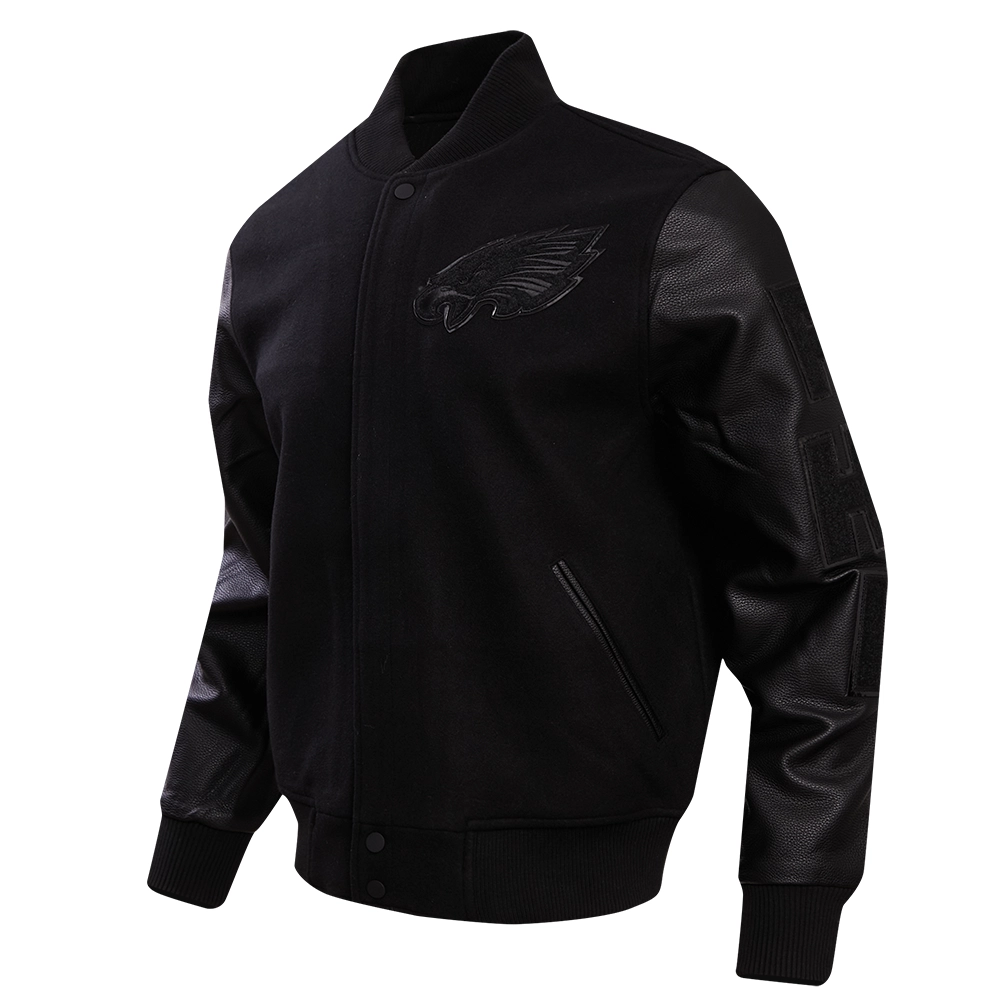 Alternative view of Philadelphia Eagles Triple Black Wool & Leather Varsity Jacket