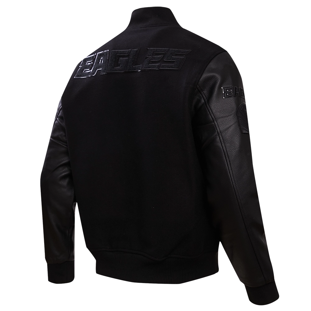 Philadelphia Eagles Triple Black Wool & Leather Varsity Jacket - Image 3