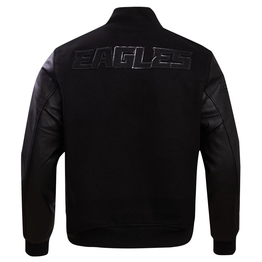 Philadelphia Eagles Triple Black Wool & Leather Varsity Jacket - Image 4
