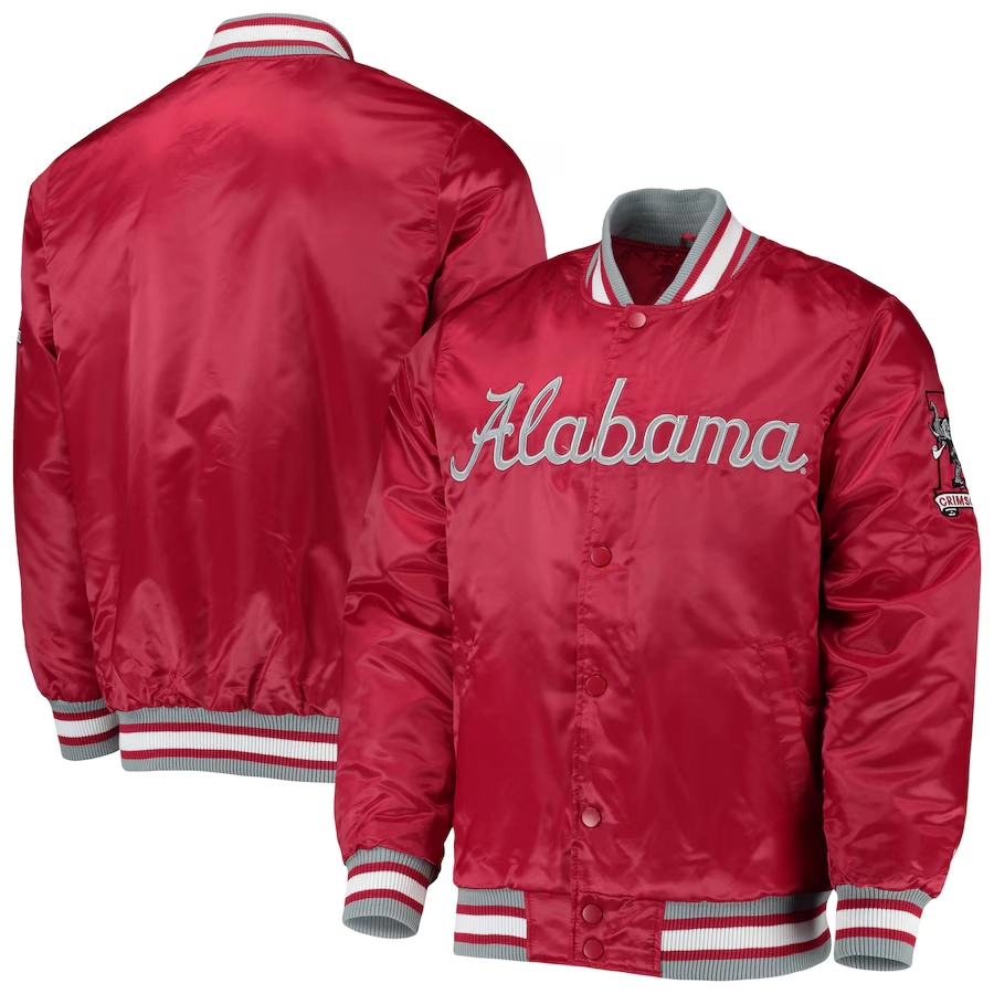 Alabama Crimson Tide O-Line Red Satin Varsity Jacket - Image 4