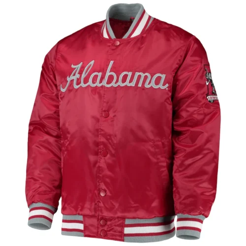 Alabama Crimson Tide O-Line Red Satin Varsity Jacket