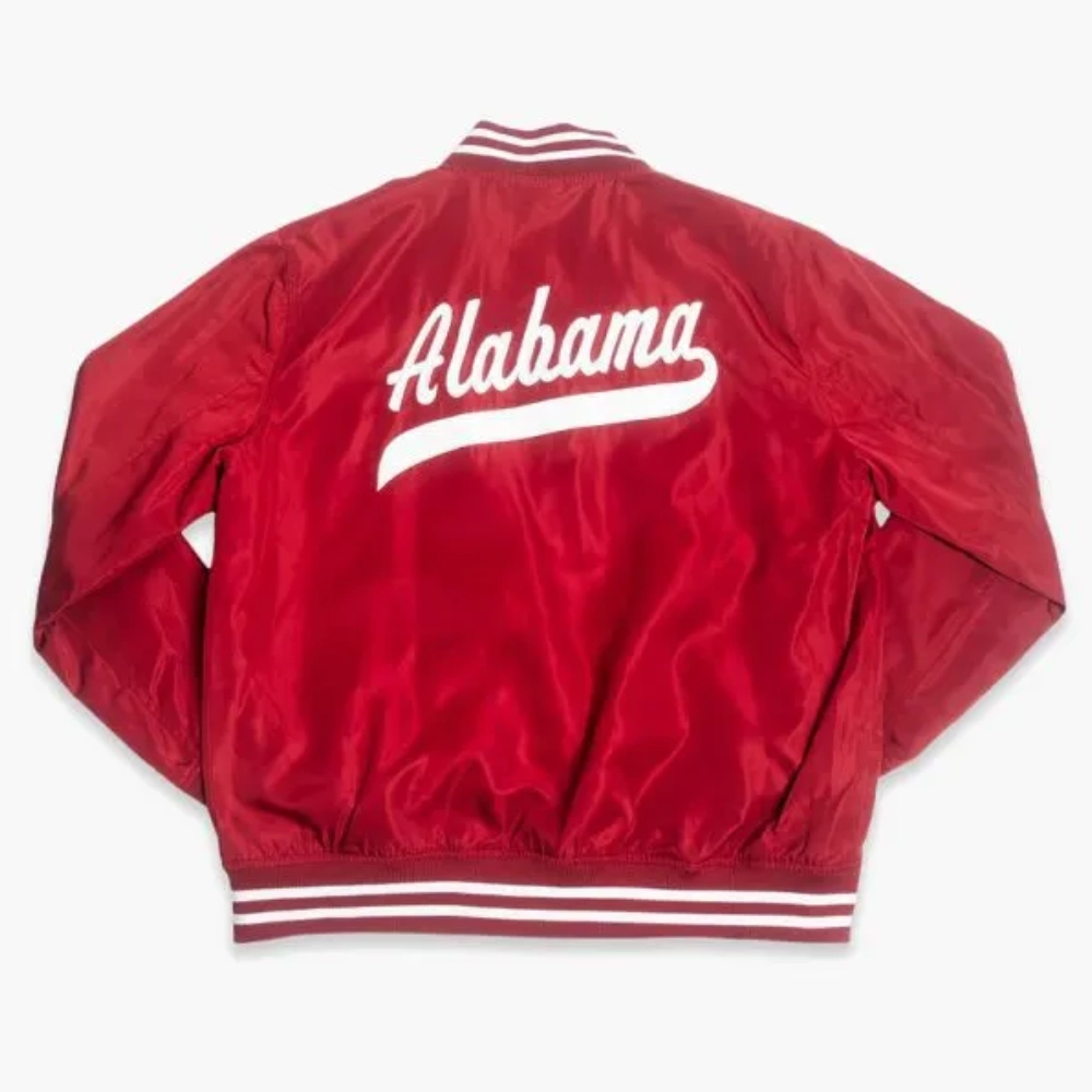 Alabama Crimson Tide Vintage Logo Red Bomber Satin Varsity Jacket - Image 2