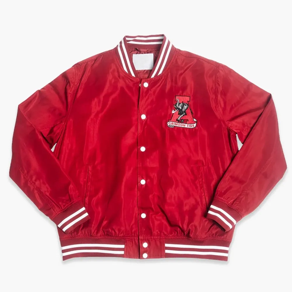 Alabama Crimson Tide Vintage Logo Red Bomber Satin Varsity Jacket