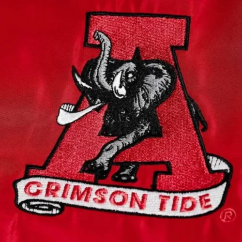 Alabama Crimson Tide Vintage Logo Red Bomber Satin Varsity Jacket - Image 3