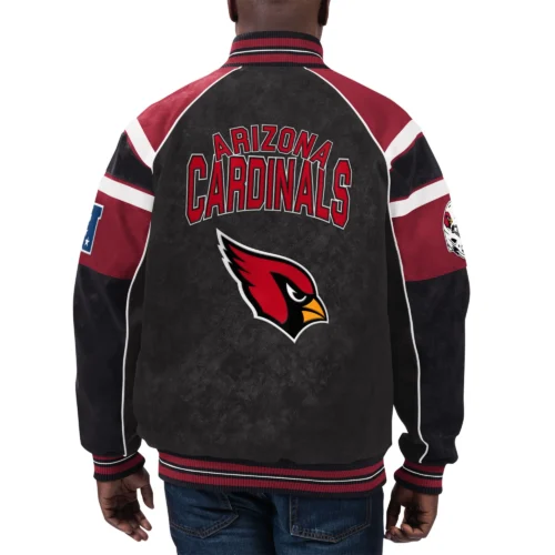Alternative view of Arizona Cardinals  Raglan Black Suede Leather Varsity Jacket