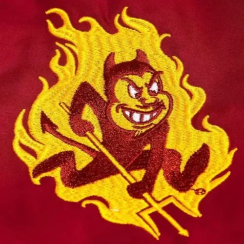 Arizona State Sun Devils Retro Bomber Red Satin Varsity Jacket - Image 3