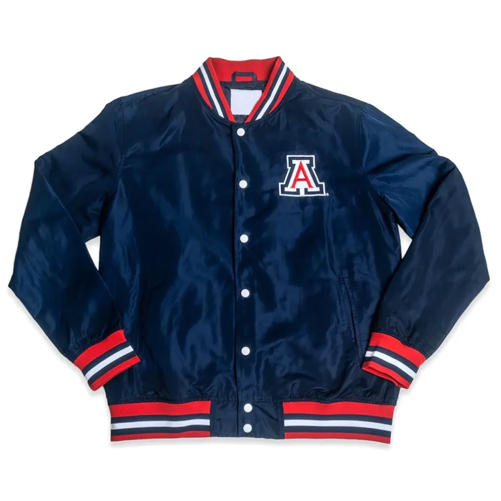 Arizona Wildcats Script Retro Navy Satin Bomber Varsity Jacket