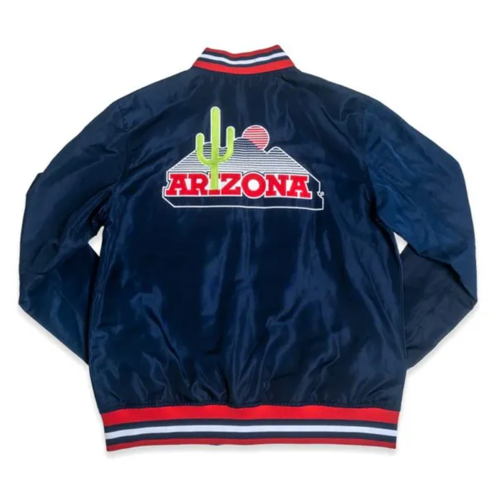Arizona Wildcats Script Retro Navy Satin Bomber Varsity Jacket - Image 2