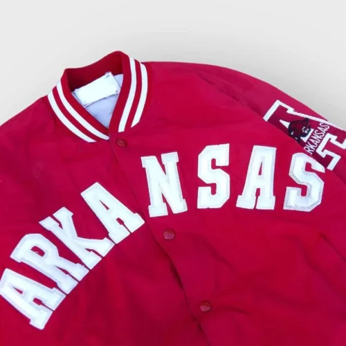 Arkansas Razorbacks Vintage 1980’s Red Satin Varsity Jacket - Image 3