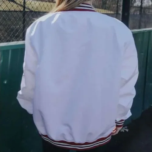 Alternative view of Arkansas Razorbacks Bomber White Satin Varsity Jacket