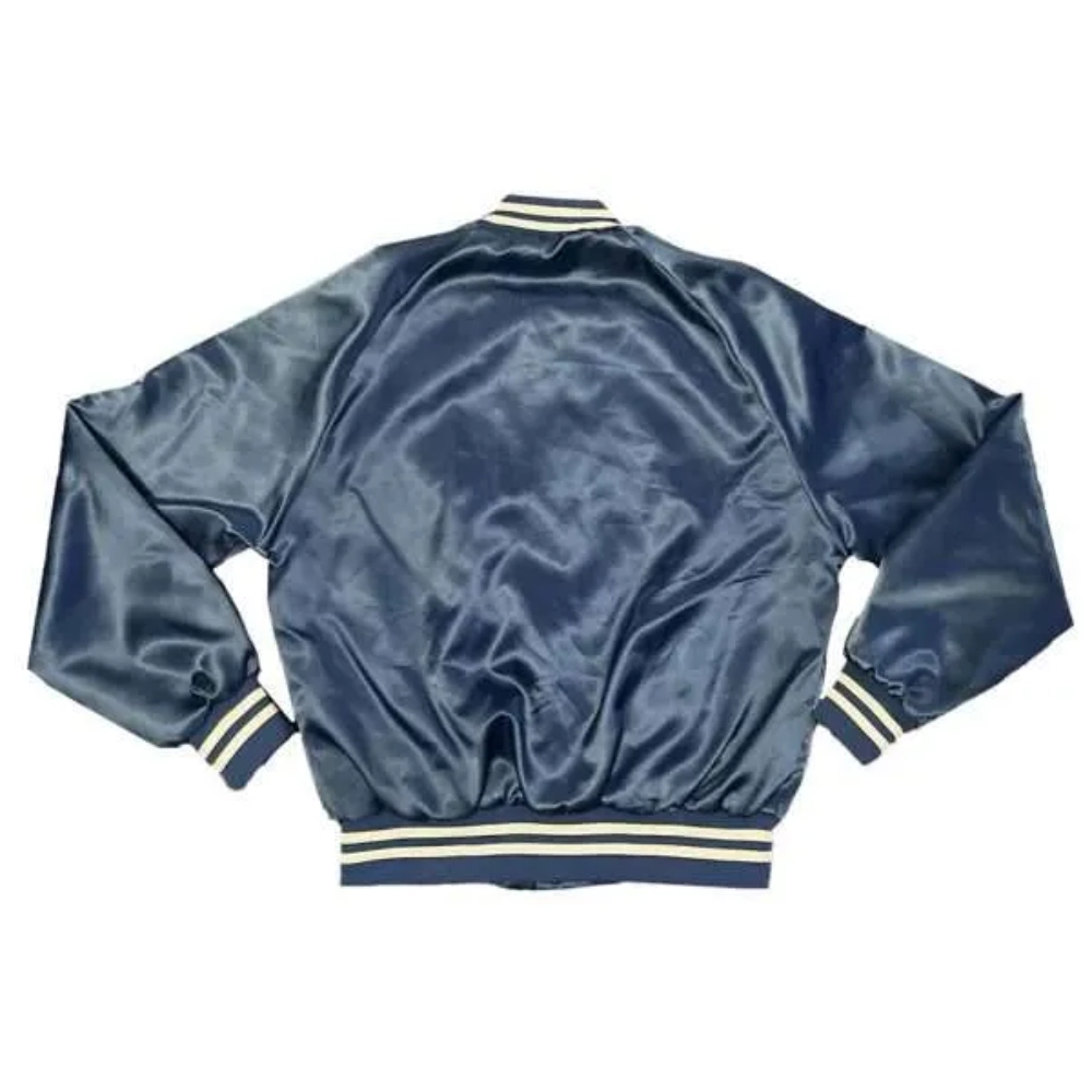 Brigham Young University Cougars Bomber Navy Vintage Satin Varsity Jacket - Image 2