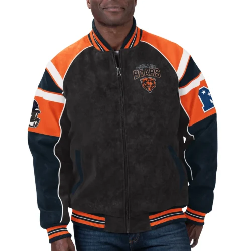 Chicago Bears  Raglan Black Suede Leather Varsity Jacket