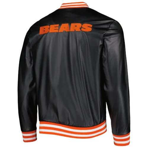 Alternative view of Chicago Bears Metallic Bomber Full-Snap Black Leather Jacket