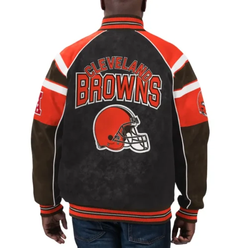 Alternative view of Cleveland Browns  Raglan Black Suede Leather Varsity Jacket