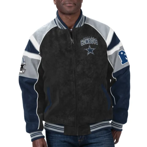 Dallas Cowboys  Raglan Black Suede Leather Varsity Jacket