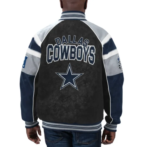 Alternative view of Dallas Cowboys  Raglan Black Suede Leather Varsity Jacket