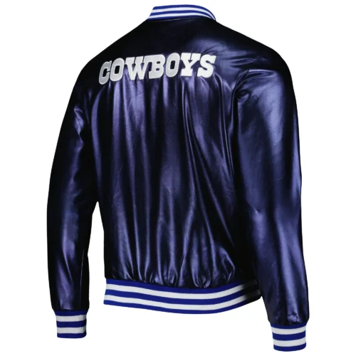 Alternative view of Dallas Cowboys Metallic Bomber Full-Snap Navy Leather Jacket