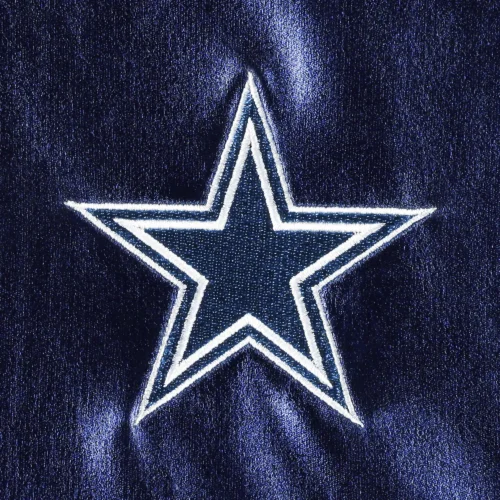 Dallas Cowboys Metallic Bomber Full-Snap Navy Leather Jacket - Image 3