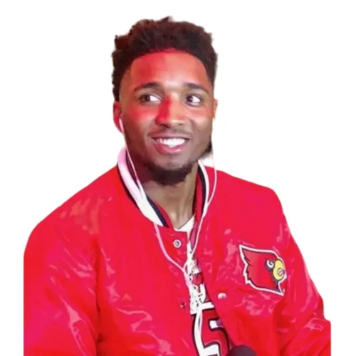 Alternative view of Donovan Mitchell Louisville Cardinals Bomber Satin Red Varsity Jacket