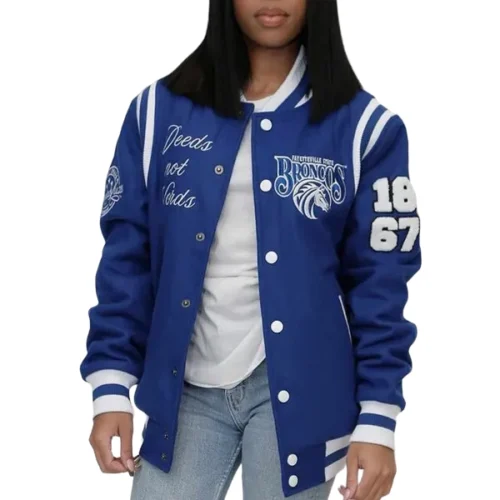 Fayetteville State Broncos Rib Knitted Blue Satin Bomber Varsity Jacket