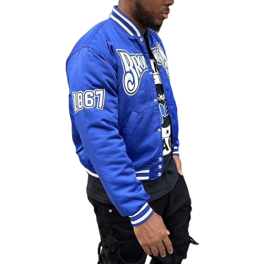 Fayetteville State Broncos Remix Blue Satin Varsity Jacket - Image 3