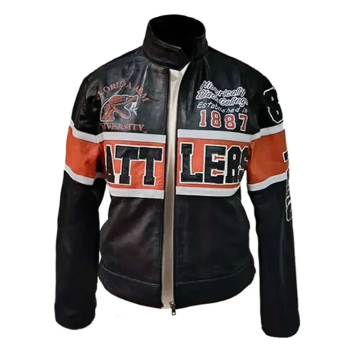 Florida A&M Rattlers Vintage Racing Black Leather Jacket