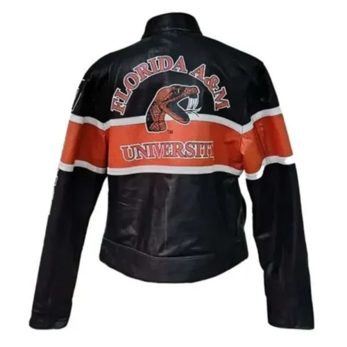 Alternative view of Florida A&M Rattlers Vintage Racing Black Leather Jacket